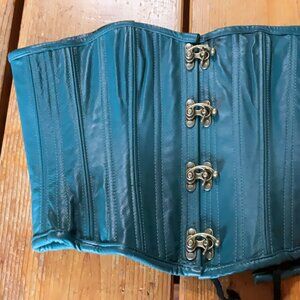 Teal leather corset w/ metal closures